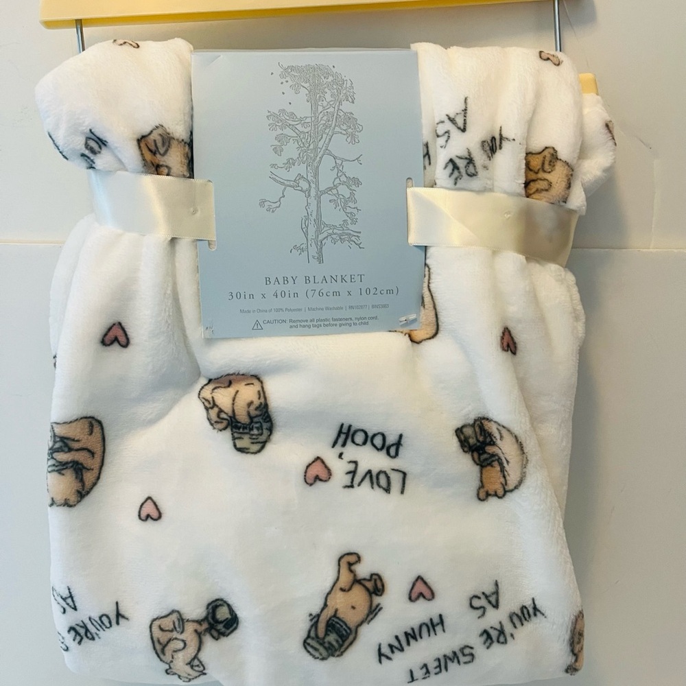 Winnie the Pooh Bear Collection Pooh Baby Blanket Love You're Sweet as Hunny - Picture 7 of 12
